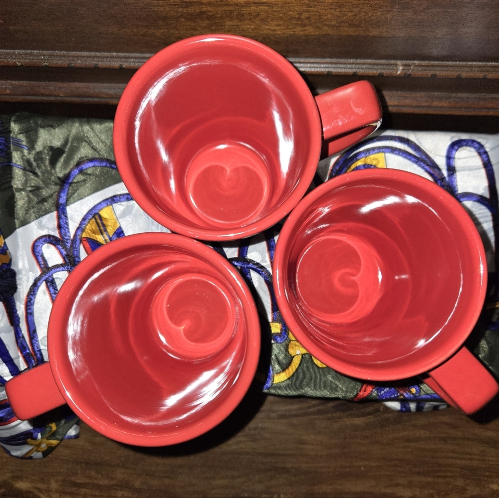 Set Of 3 Pier 1 Bold Red Tall Mug Coffee Cups With Handle - Picture 3 of 4